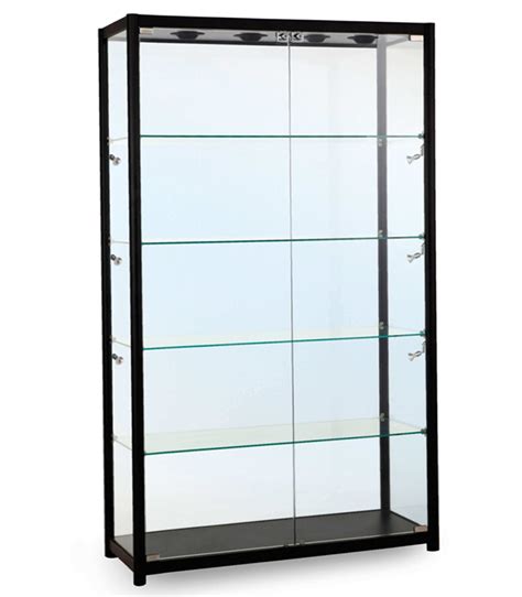 glass and steel display cabinet|tall glass door display cabinets.